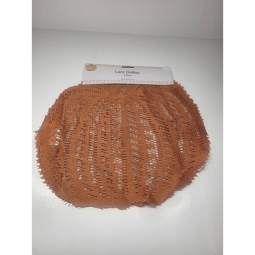 Lot Of 2 (4)*Perfect Harvest Pumpkin Lace Doilies*11.8 in* Orange*Fall*New